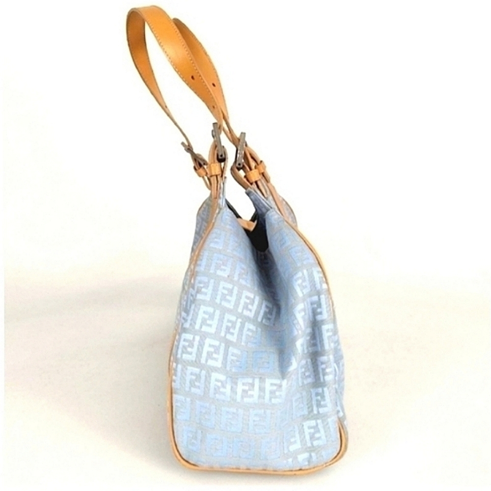 Fendi FF Monogram Blue Gray Zucchino Canvas Leather Baguette Shoulderbag Vintage - Picture 4 of 10
